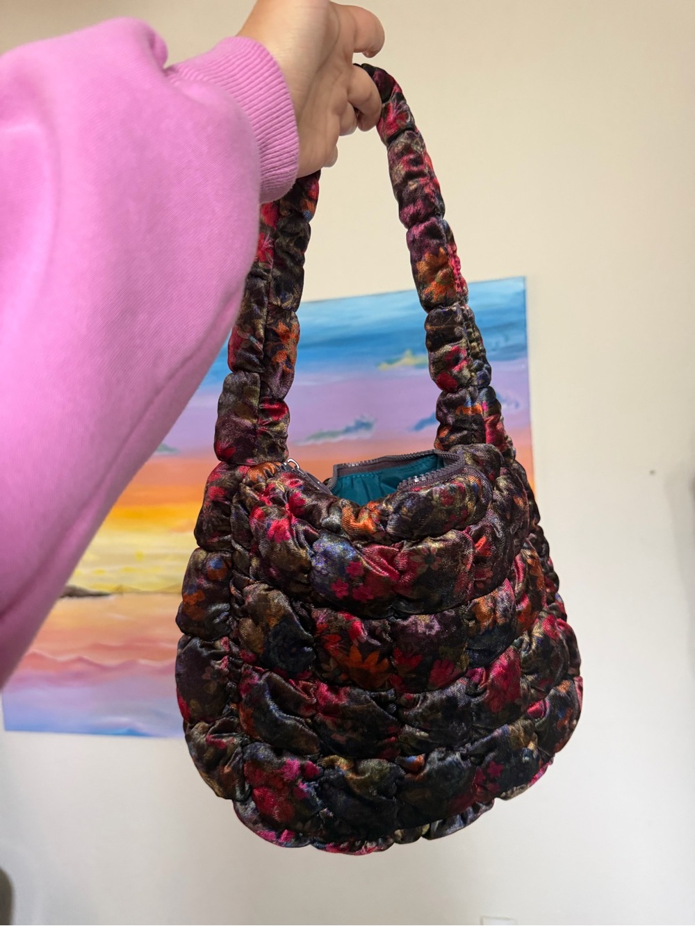 Natural Life - Velvet Quilted Floral Hobo Bag Mini - Picture 2 of 4